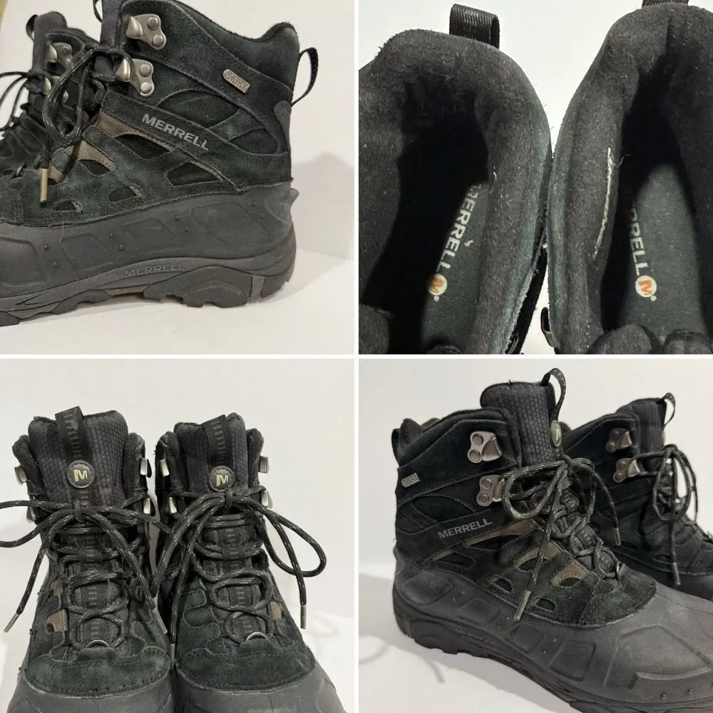 Merrell Mens Moab Polar Boot Size 10 Waterproof Black Leather Hiking Insulated